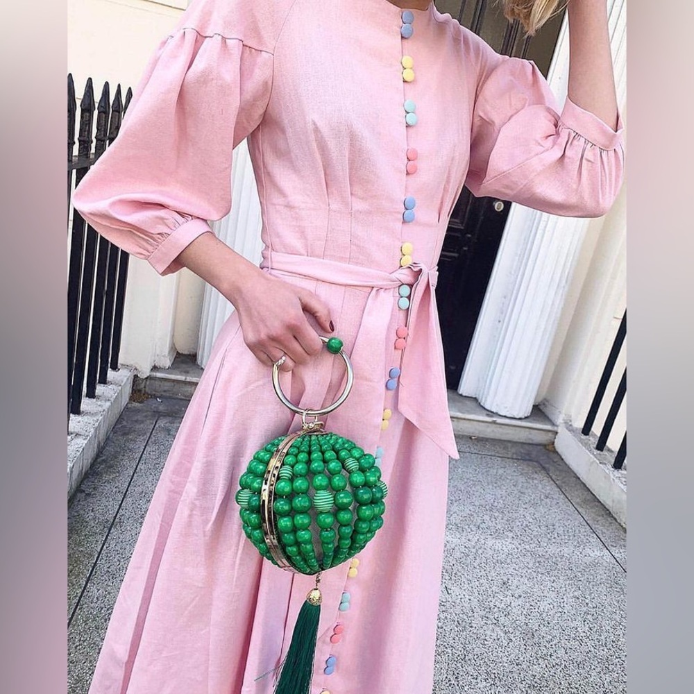 NWT Olivia Rubin Annie Pink Cotton Dress With Multi Buttons 4